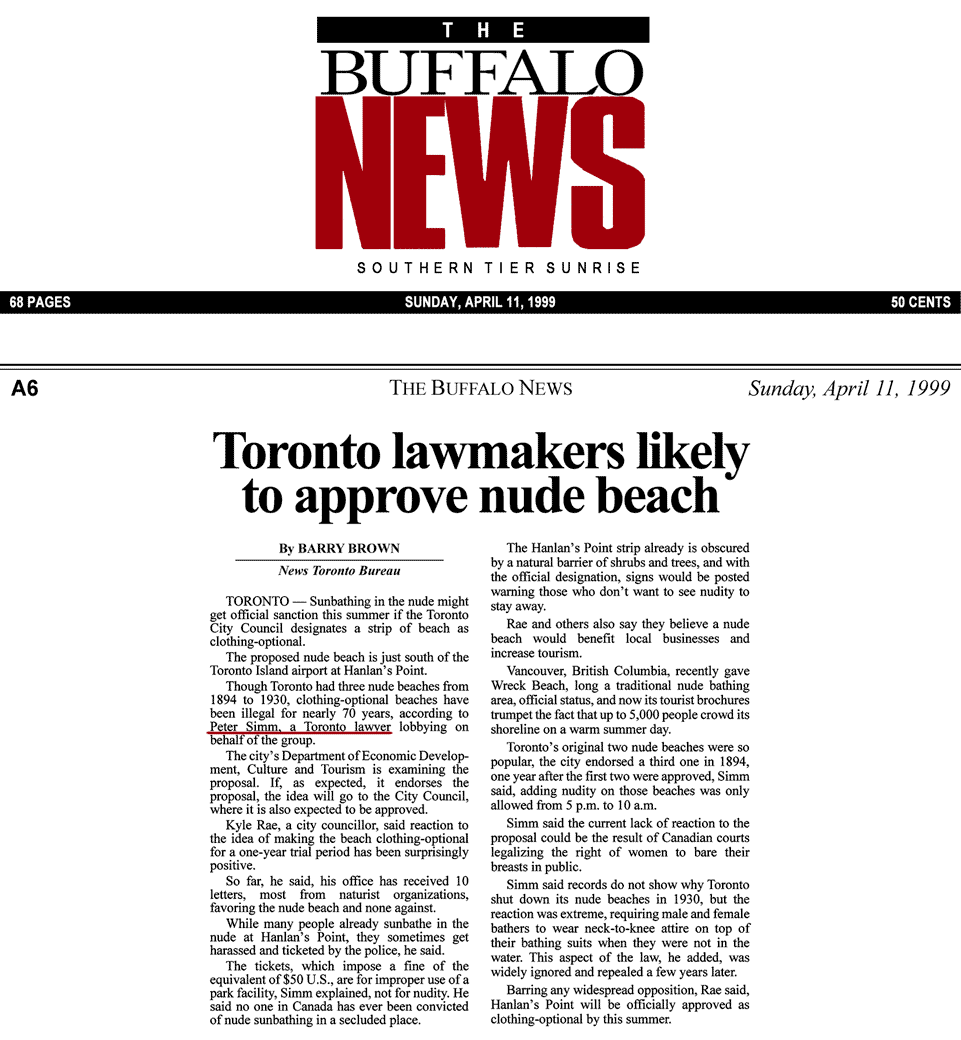 Buffalo [NY] News 1999-04-11 - Hanlan’s Point CO-zone expected